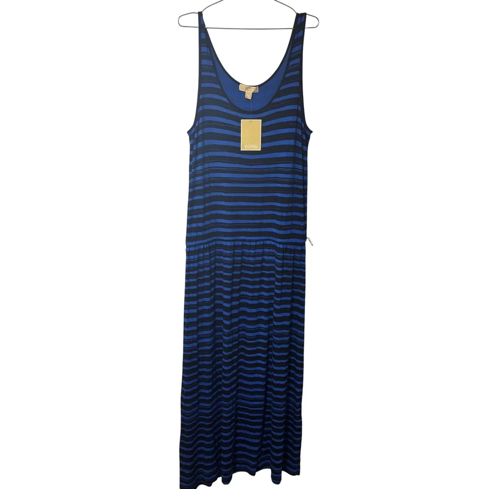 Michael Kors Womens Blue Black Striped Sleeveless Maxi Dress XL New‎